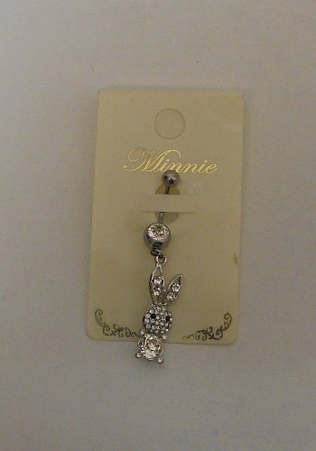 Women Belly Body Ring Fashion Bunny Silver Rhinestones MINNIE Surgical Steel