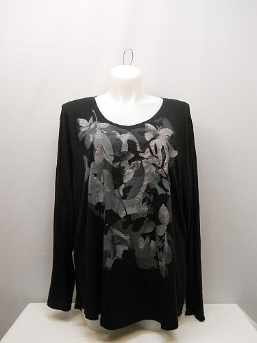 PLUS SIZE 5X Womens Knit Top JUST MY SIZE Black Glitter Butterflies Long Sleeves