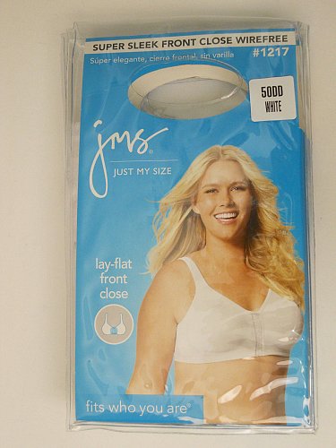 Womens Bra 50DD JUST MY SIZE White Wire Free Seamless 2 Ply Cup Front Close