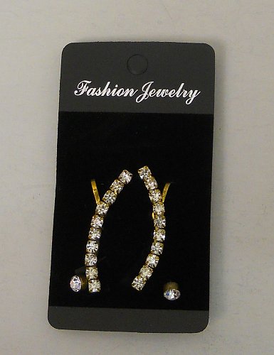 Women Fashion Earrings Stud Climber Set Gold Tones Rhinestones FASHION JEWELRY