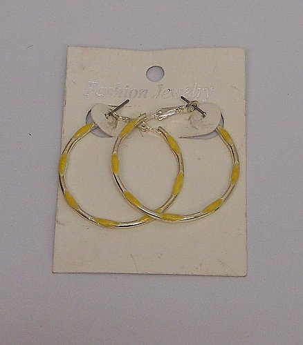 Women Hoop Earrings Fashion Yellow Silver Tones Leverbacks Fasteners FASHION