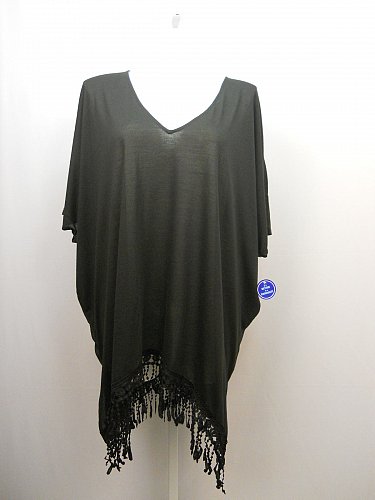 SIZE 18/20 Women Fringe Poncho Cover Up SWIMSUITS FOR ALL Black Crochet Lace