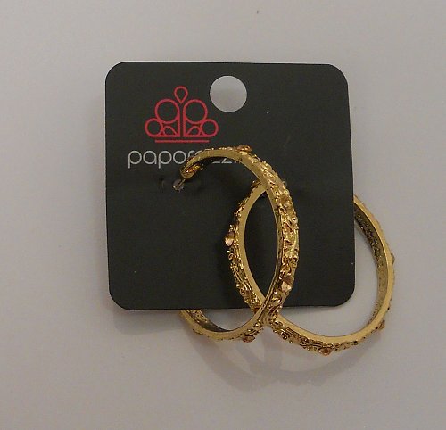 Women Fashion Hoop Earrings Rhinestones Gold Tones Push Back Fasteners PAPARAZZI