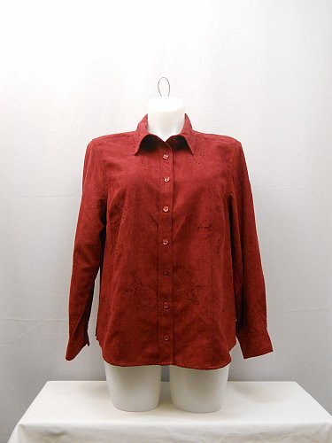 PLUS SIZE 2X Button Shirt NORTON MCNAUGHTON Red Faux Suede Beaded Long Sleeves