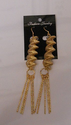 Women Fashion Drop Dangle Spiral Earrings Gold Tones Hook Fasteners FASHION EARR