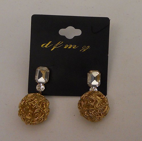 Womens Fashion Earrings Drop Dangle Gold Wire Balls Rhinestones DFMY Push Backs