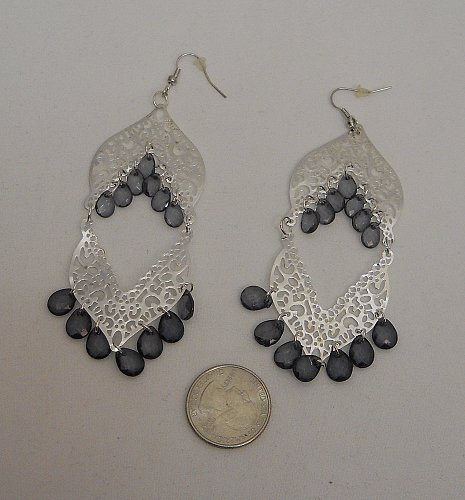 Womens Earrings Silver Tones Oval Beads French Hooks Fashion Drop Dangle