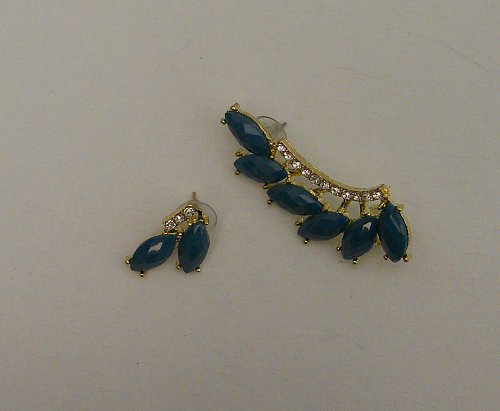 Womens Fashion Earrings Climber Set Teal Rhinestone HAPPY GIRLS Push Backs Clip