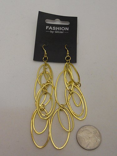 Womens Fashion Earrings Drop Dangle Gold Oblong Hoops FASHION BY GLITTER Hooks