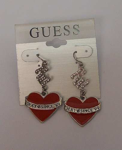 Women Earrings Red Hearts Rhinestones Fashion Drop Dangle Hook Fasteners GUESS