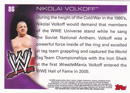 Nikolai Volkoff #86 - WWE Topps 2010 Wrestling Trading Card