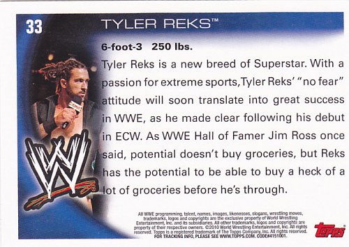 Tyler Reks #33 - WWE 2010 Topps Wrestling Trading Card