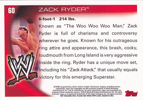 Zack Ryder #60 - WWE 2010 Topps Wrestling Trading Card