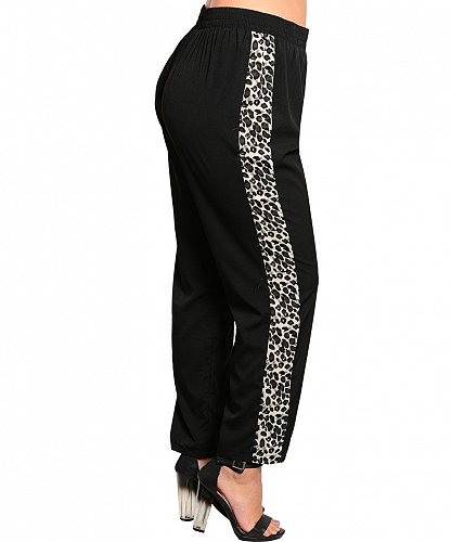 Womens Pants PLUS SIZE 2X 3X WAPI Black Animal Print Elastic Waist Straight Legs