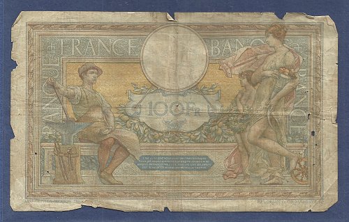 FRANCE 100 (CENT) Francs 1928 Banknote Y20917 - Signature: Le Caissier Principal