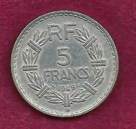 FRANCE French 5 FRANCS 1949 COIN WWII ERA Currency