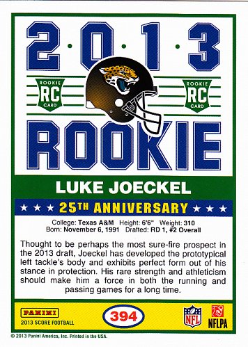 Luke Joeckel #394 - Jaguars 2013 Score Rookie Football Trading Card