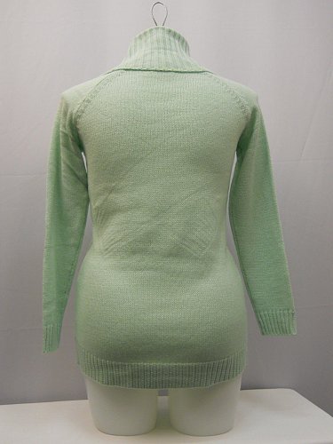 Womens Mitered Tunic Cowl Neck Sweater Size S Medium Knit Solid Green Long Sleev