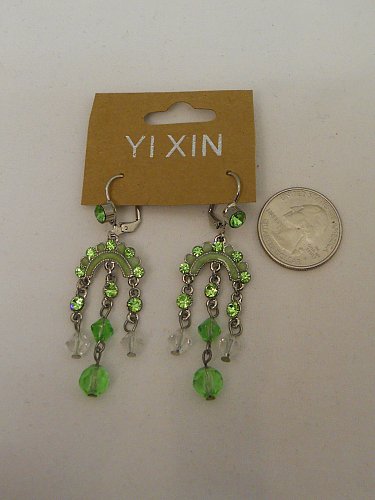 Womens Earrings Silver Tone Green Rhinestones Fashion Drop Dangle YIXIN Leverbac