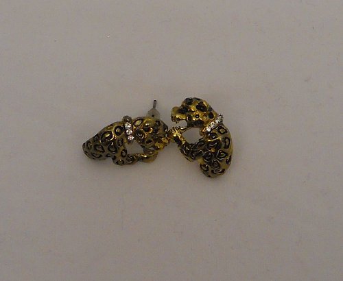 Womens Fashion Stud Earrings Gold Tone Leopards Rhinestone Collar Push Backs
