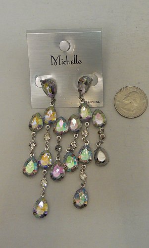 Women Fashion Drop Dangle Earrings Silver Tones Rhinestones Teardrops Push Backs