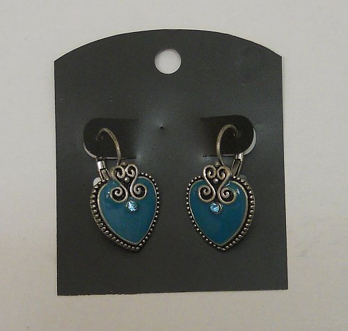 Women Fashion Huggie Earrings Teal Hearts Rhinestones Unbranded Leverback