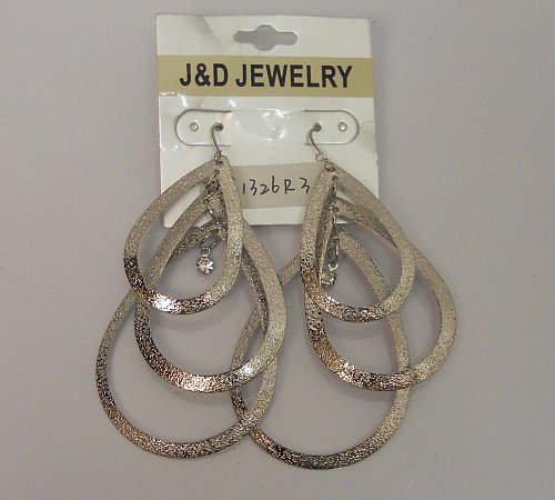 Women Earrings Fashion Drop Dangle Silver Tones Rhinestones Hook Fasteners J&D