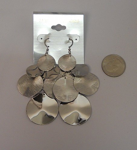 Women Earrings Silver Tones Fashion Drop Dangle Metal Circles Hook Fasteners FAS
