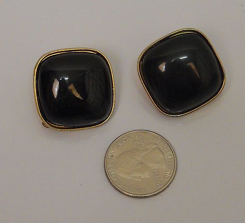 Women Huggie Earrings Fashion Squares Black Gold Tones Clip On Fasteners SZ BIJO