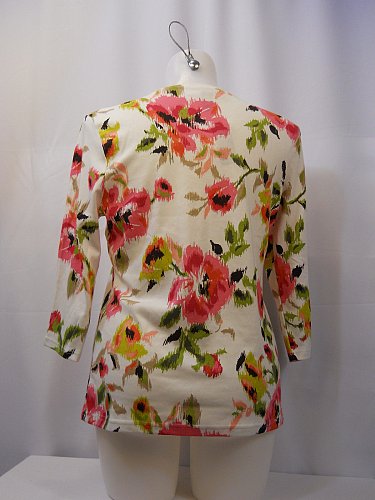 SIZE XL Womens Knit T-Shirt KAREN SCOTT Floral Print 3/4 Sleeves Scoop Neck