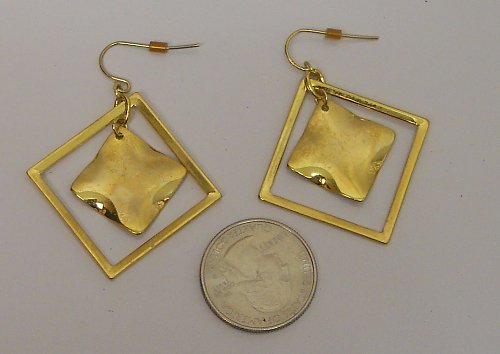 Women Fashion Drop Dangle Earrings Metal Squares Gold Tones Hook SZ BIJOUX