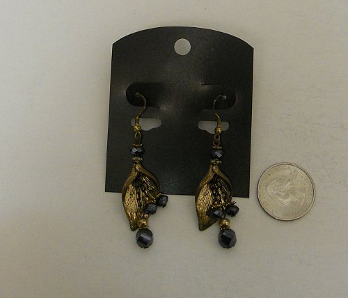Women Fashion Drop Dangle Earrings Gold Tones Black Beads Unbranded Hook