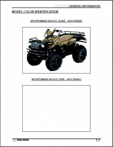 2001 Polaris Sportsman 400 / 500 DUSE / 500 H.O. ATV Service Repair Manual CD