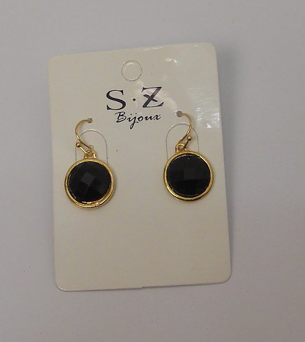 Women Earrings Black Centers Gold Tones Fashion Drop Dangle Hook Fasteners