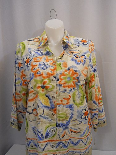 PLUS SIZE 16W Womens Button Down Shirt ALFRED DUNNER Multi Floral 3/4 Sleeves