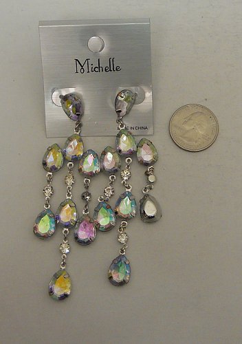 Women Fashion Drop Dangle Earrings Silver Tones Rhinestones Teardrops Push Backs