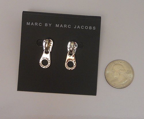 Women Stud Earrings Zipper Pulls Silver Tones Push Back Fasteners MARC JACOBS