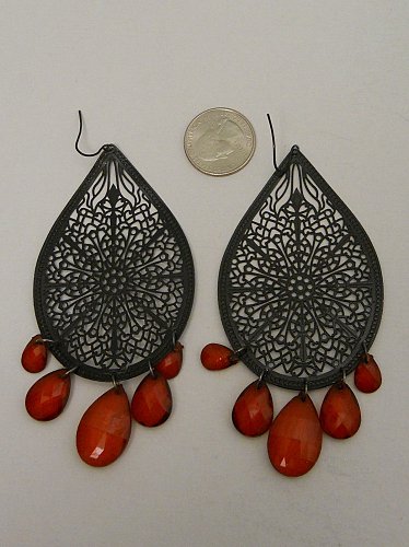 Women GOTHIC Fashion Earrings Black Teardrops Red Dangle Beads Drop Dangle Hooks