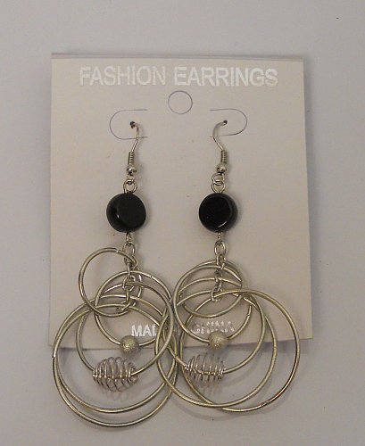 Women Fashion Drop Dangle Earrings Silver Tone Loops Black Beads Hook FASHION