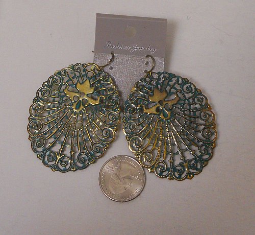 Women Fashion Drop Dangle Earrings Green Gold Metal Ovals FASHION JEWLERY Hook