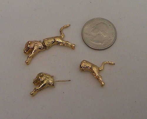 Unisex Earrings Double Sided Gold Tones Animals J PLUS COLLECTION Push Backs