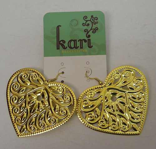 Women Fashion Earrings Drop Dangle Metal Gold Tone Hearts KARI Hook