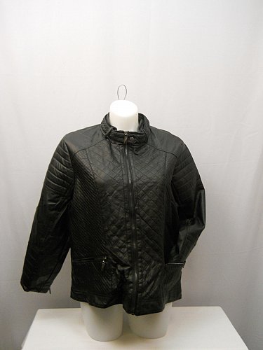 Women Motorcycle Jacket Plus Size 3X Solid Black Front Zip