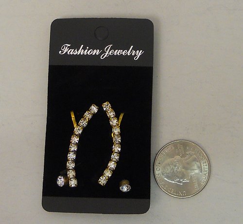 Women Fashion Earrings Stud Climber Set Gold Tones Rhinestones FASHION JEWELRY