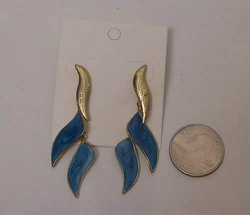 Women Fashion Drop Dangle Earrings Gold Tones Teal Front Unbranded Push Back