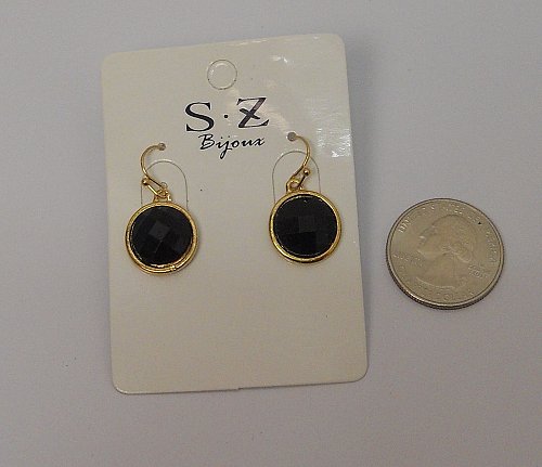 Women Earrings Black Centers Gold Tones Fashion Drop Dangle Hook Fasteners