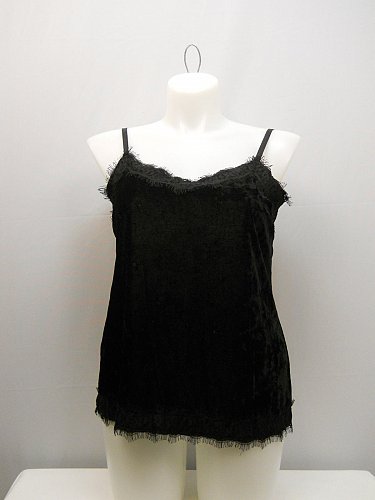 SIZE XL Women Sexy Tank Camisole NO BOUNDARIES Solid Black Crushed Faux Velvet