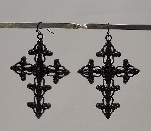 Unisex Black Gothic Cross Metal Fashion Earrings Rhinestone Dangle Drop Hook