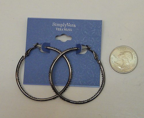 Women Fashion Hoop Earrings Black With Rhinestones VERA WANG Leverback