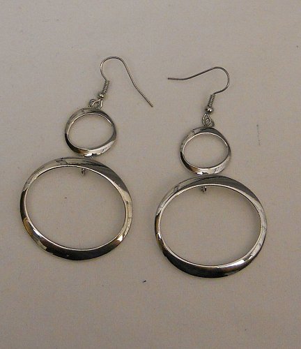 Womens Earrings Fashion Drop Dangle Circles Silver Tones PRINCESS Hook